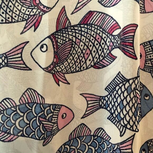 Charming M BOHO White Lightweight Lace up Fish Pattern Swim Cover-Up - Picture 5 of 8